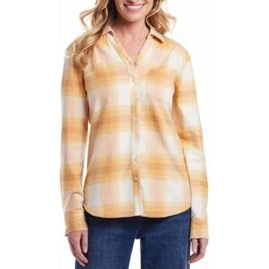 Weatherproof Women's M Plaid Blouse Yellow Cotton Blend H0651